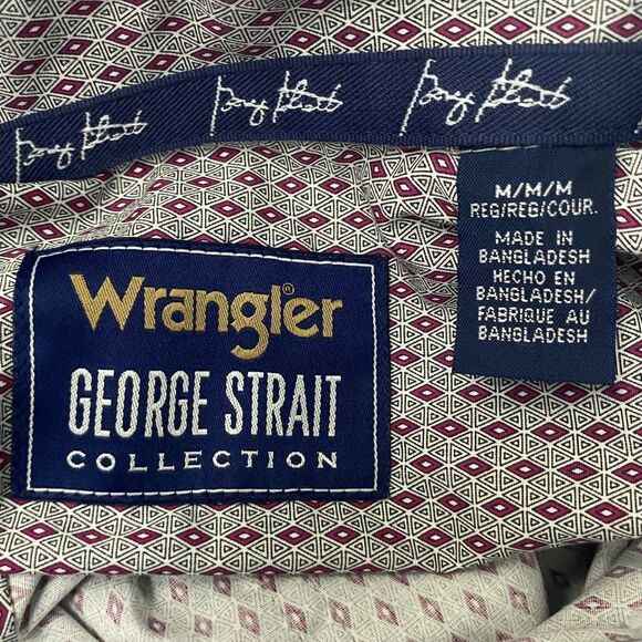Wrangler George Strait Mens Medium Button Up Shirt Long Sleeve Gray Berry White - Picture 9 of 10